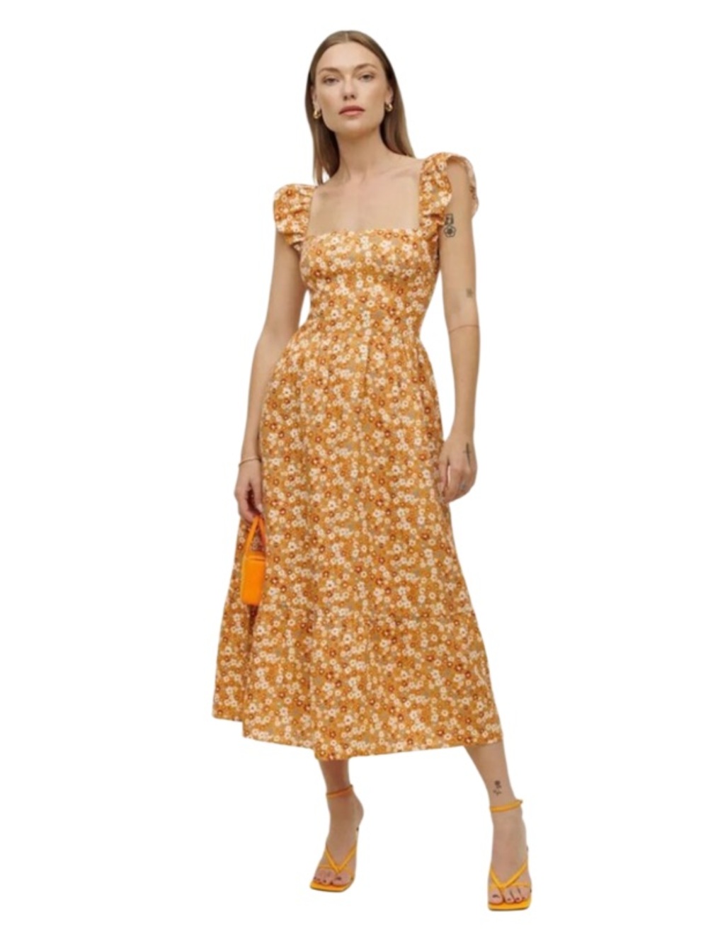 Reformation Lucila Linen Midi Dress. "Junie" ditsy floral print Size XS NWOT
